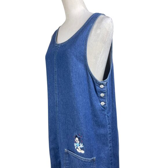 Vintage Official Disney Denim Sleeveless Mickey and Minnie Embroidered Dress - Picture 11 of 13